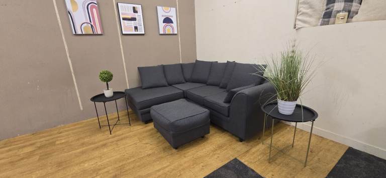 MODERN GREY CORNER SOFA & FOOTSTOOL DELIVERY AVAILABLE