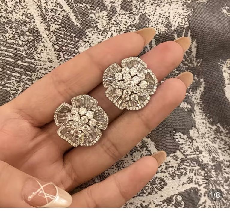 Stunning Silver Crystal Flower Earrings – New