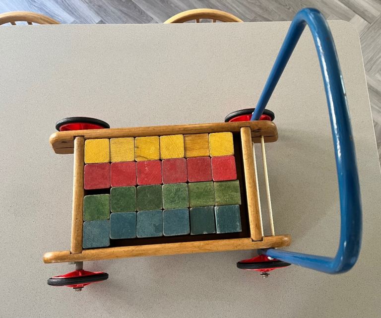 Tri-ang Wooden Baby Walker with Blocks– Good Condition