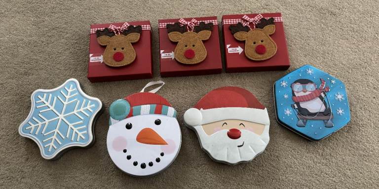 Christmas Themed Tins/Box - Reindeer, Snowman, Santa, Penguin, Snowflake for Gift Cards.