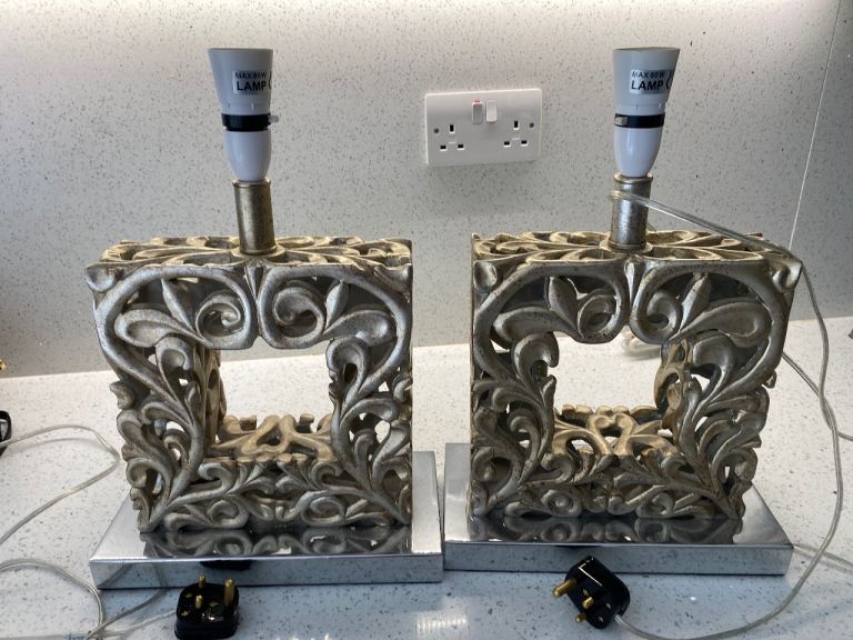 Pair of Decorative Silver Table Lamps – Good Condition