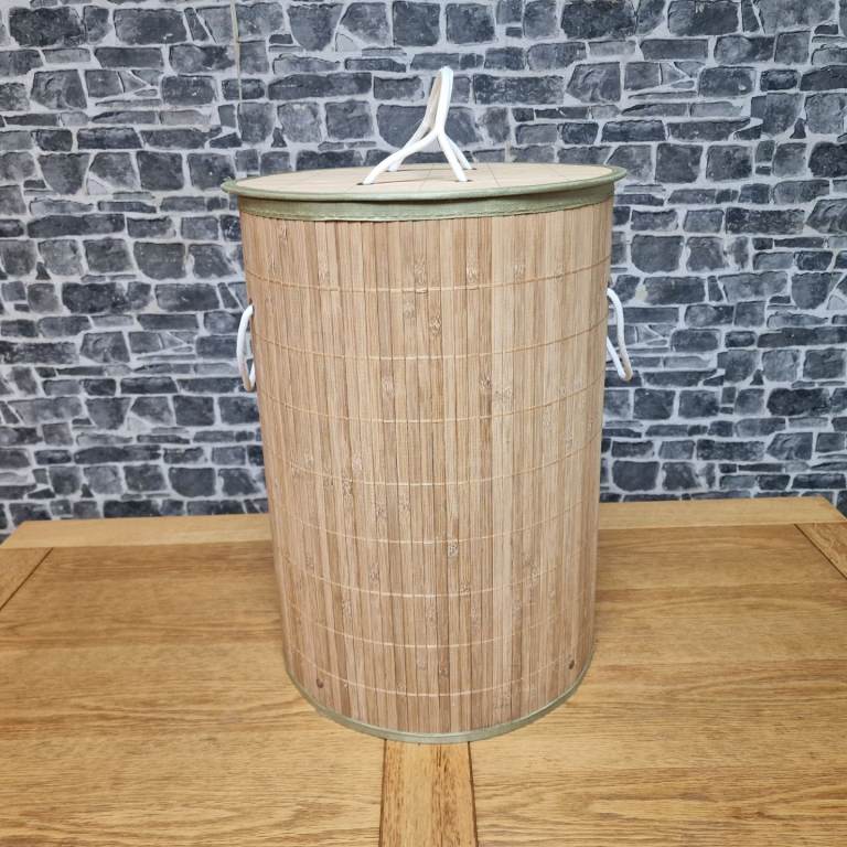Bamboo Effect Laundry Basket with Lid