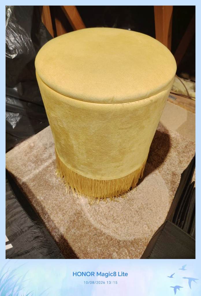 Yellow Velvet Stool with Fringe