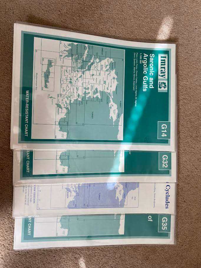 Charts of main Greek Islands yacht charter areas