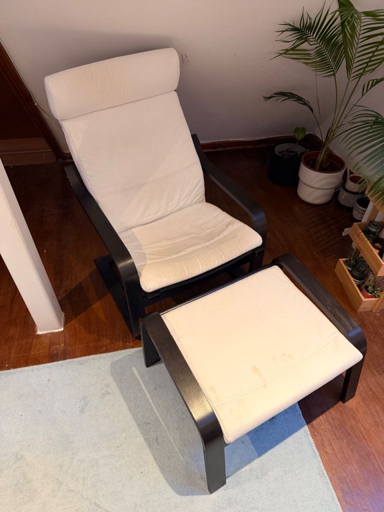 White/Black IKEA Armchair & Foot Stall