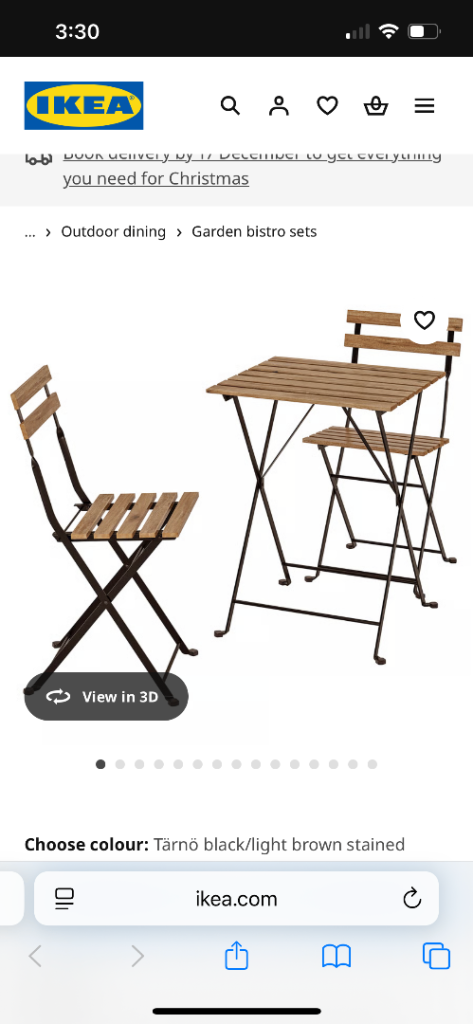image for Tarno ikea bistro set 2 chairs and table outside 