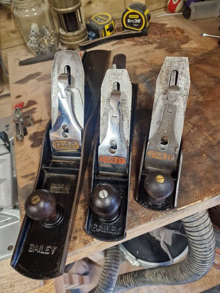 Stanley Bailey Planers No. 7, No. 5, No. 4 – Fair Condition