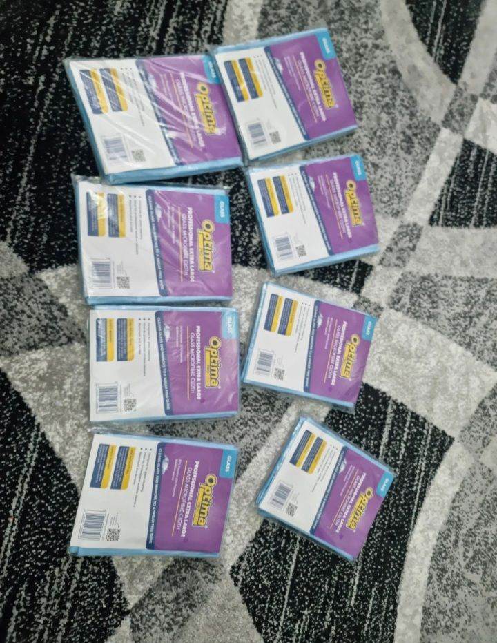 8x Optima Pro Clean Professional Extra Large Glass Microfibre Cloths – New