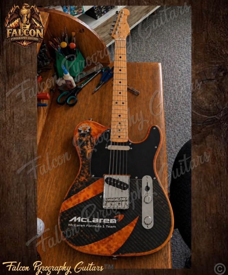 Falcon Pyrography Custom Guitars – Unique Artwork, New Condition