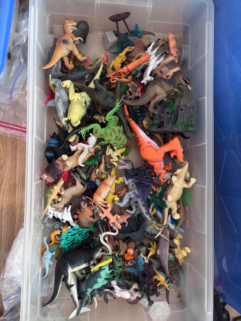 Large Tub of Assorted Dinosaur and Animal Plastic Toys