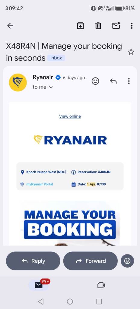 Flight from London Stansted to Knock