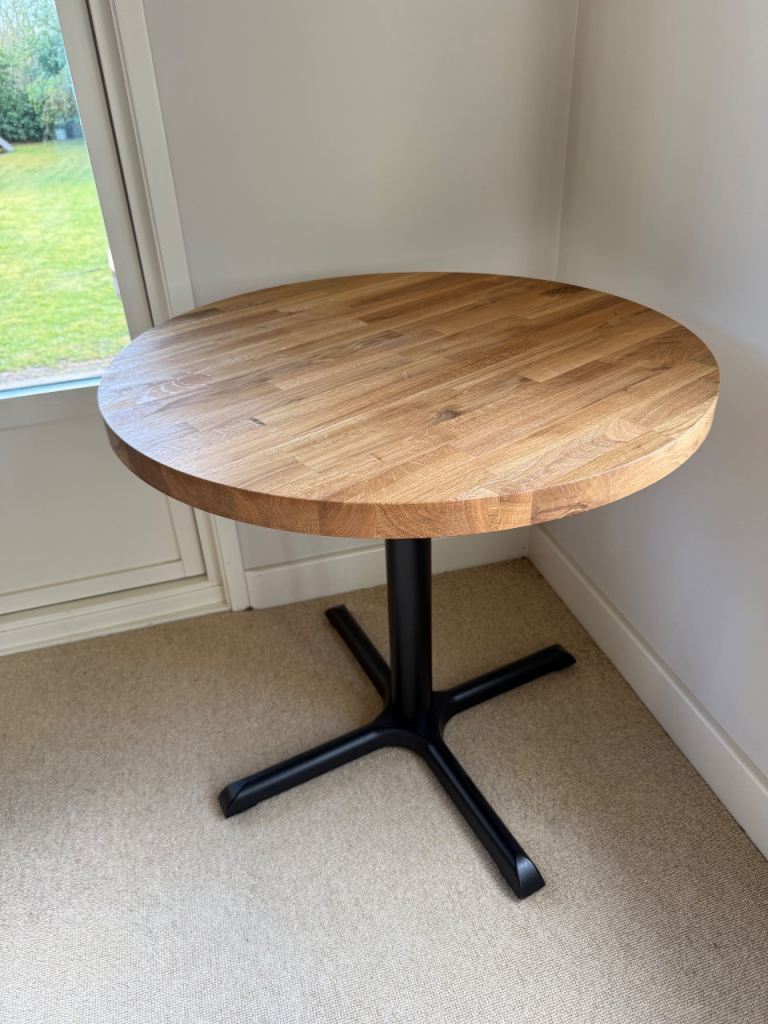 Solid Oak top round Bistro Style Dining Table