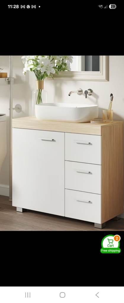 New Bathroom Vanity Unit with Sink – White & Wood Effect