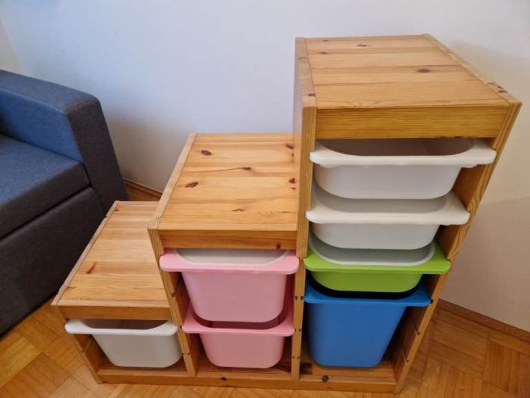 IKEA TROFAST Oak Stepped Storage Unit with Boxes