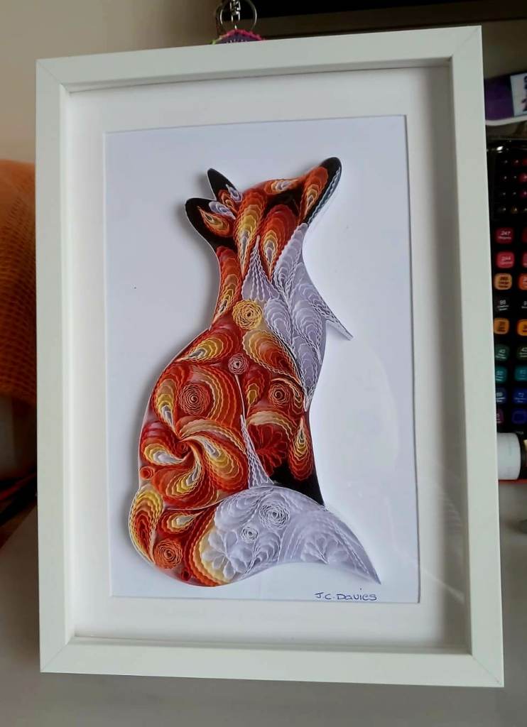 Handmade Framed Quilled Fox + Stags Head 