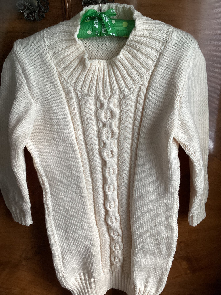 HAND KNIT CREAM SWEATER DRESS…ARAN WEIGHT