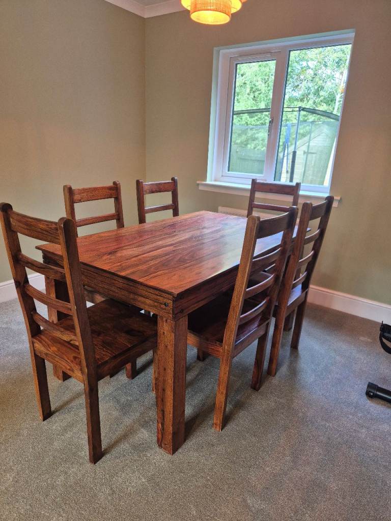 Dining table, 6 chairs and nest of 3 tables