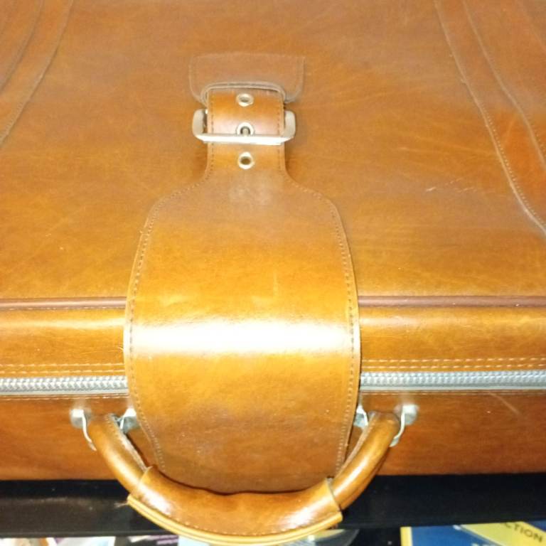 Brown leather carry suitcase 