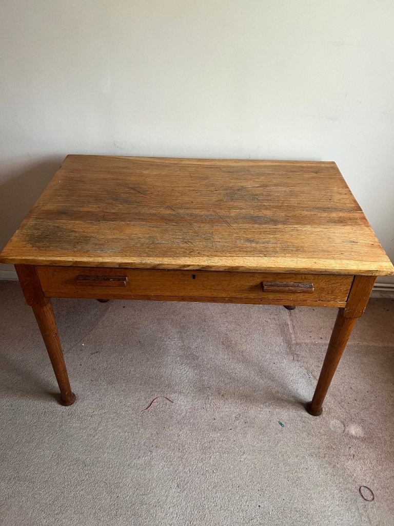 Solid Wood Desk with Drawer – Fair Condition
