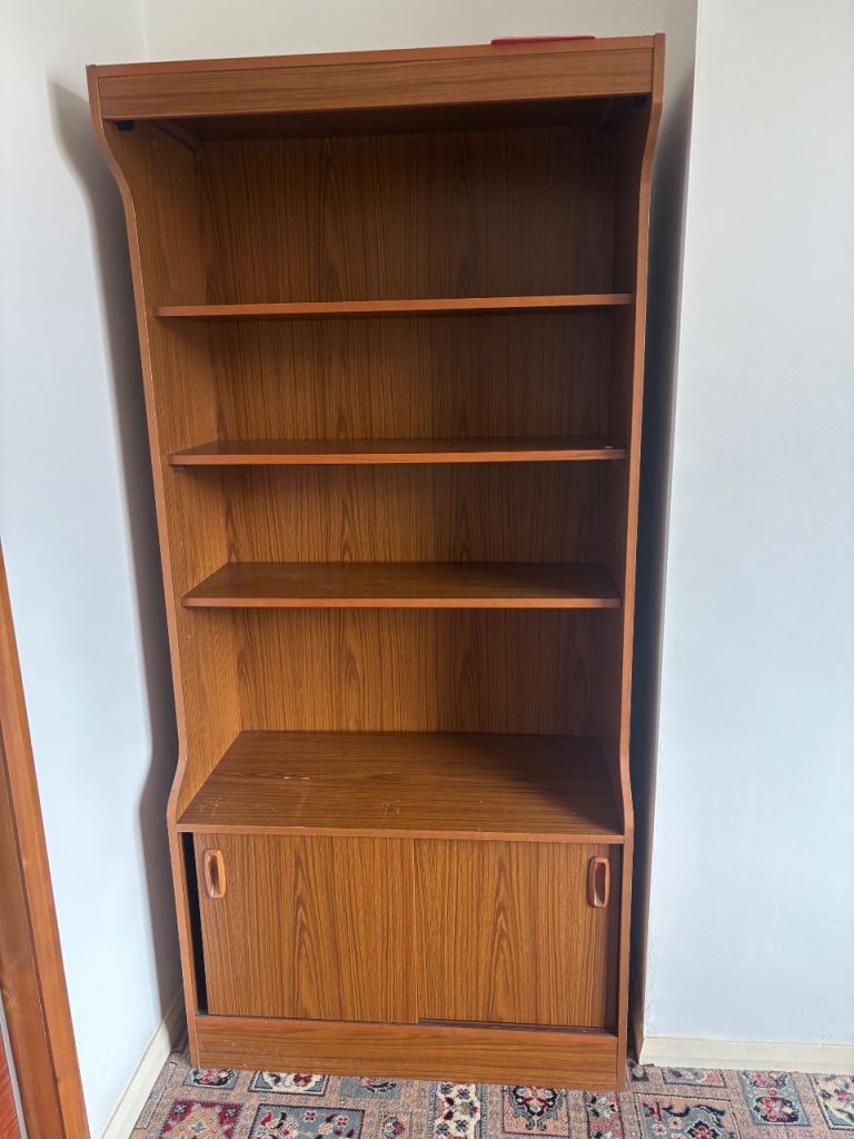 Wooden Bookcase with Sliding Door Cabinet – Good Condition