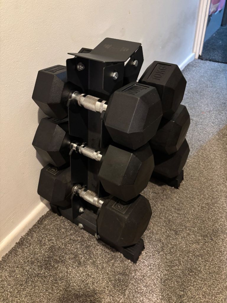 Hex dumbbells weights rack 