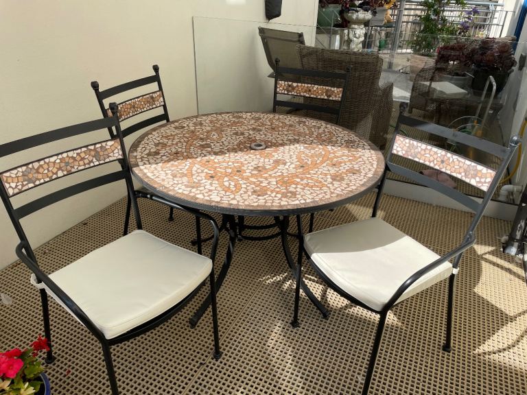 Garden Patio Furniture Set - Mosaic Table and 4 Chairs