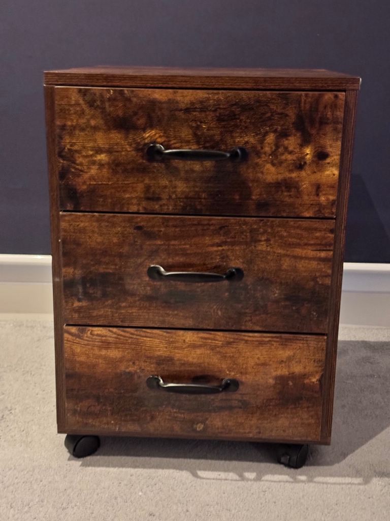 3-Drawer Mobile Filing Cabinet – Rustic Brown