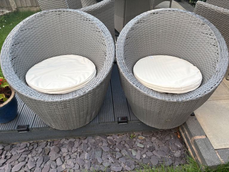 Four Grey Rattan Garden Chairs Good Condition