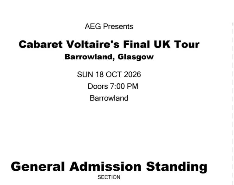 Cabaret Voltaire Final UK Tour Tickets - Barrowland Glasgow