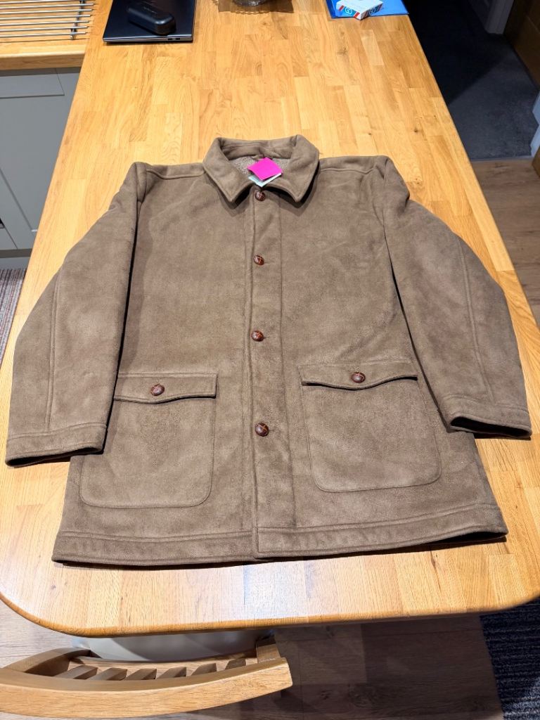 New Men's Brown Suede-Look Jacket with Soft Touch Lining, Size L