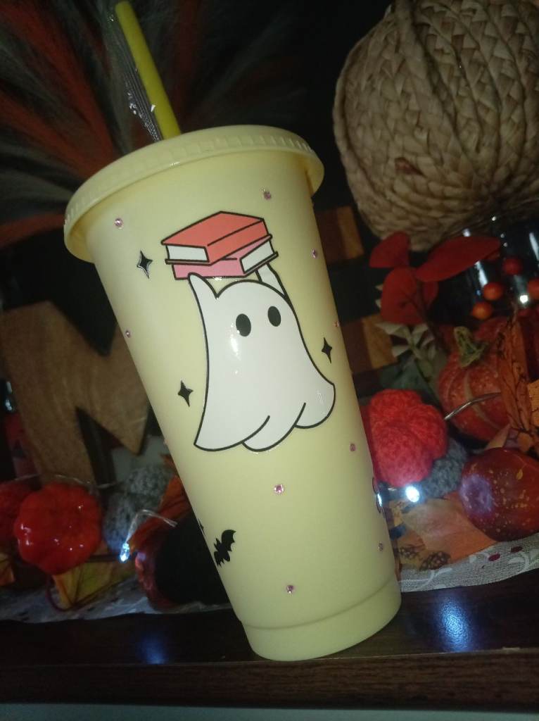 New Pink and Yellow Ghost Tumbler Cups with Straw