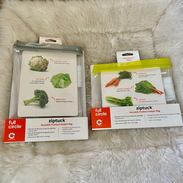 2 New Full Circle ZipTuck Produce Keeper Reusable Washable Fridge Storage Bag
