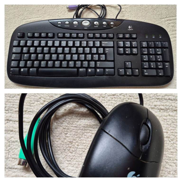 Logitech mouse and keyboard PS/2 - Retro computer gaming PC laptop keyboard and mouse