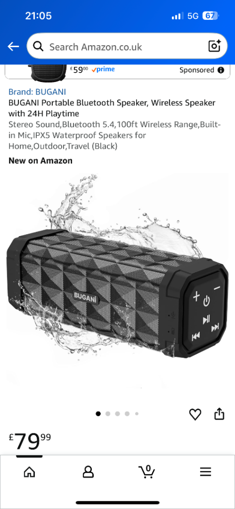 BUGANI Portable Bluetooth Speaker – New, Black