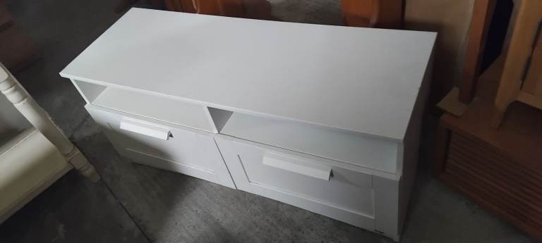 White TV Unit with Storage – Good Condition