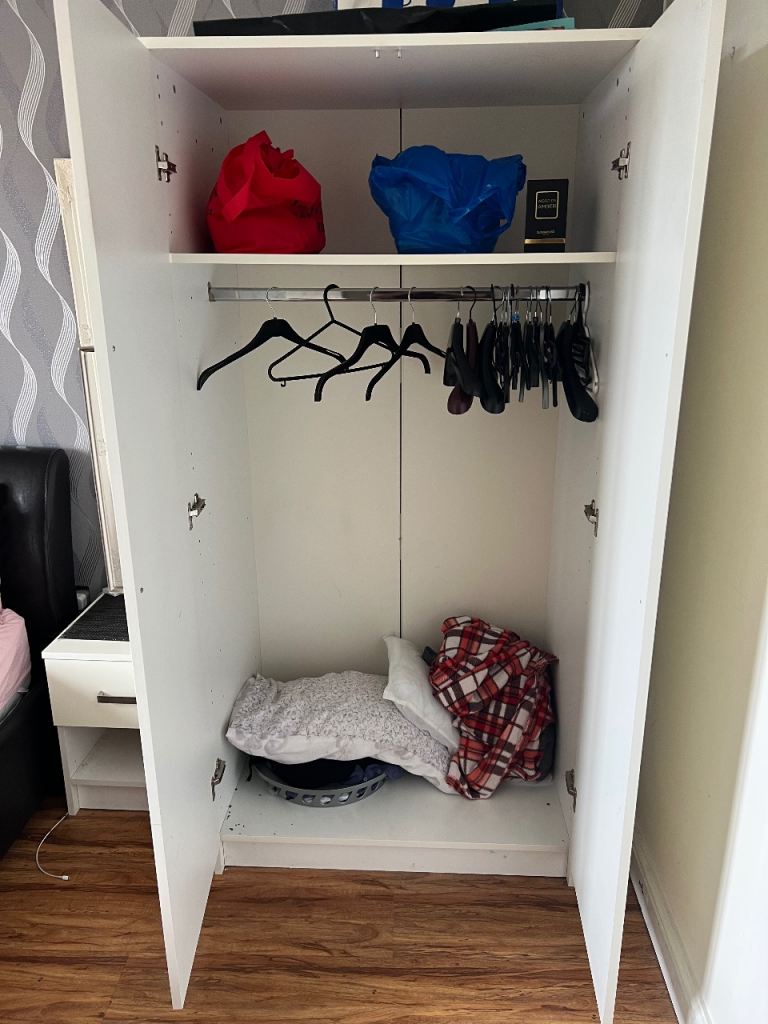 White gloss wardrobe chest of drawers bedside table mirror 