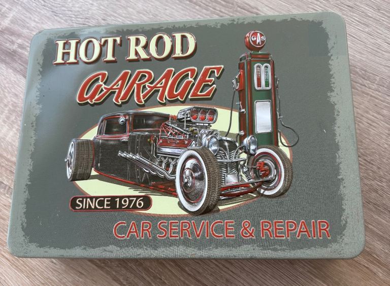 Hot Rod Garage Metal Storage Tin