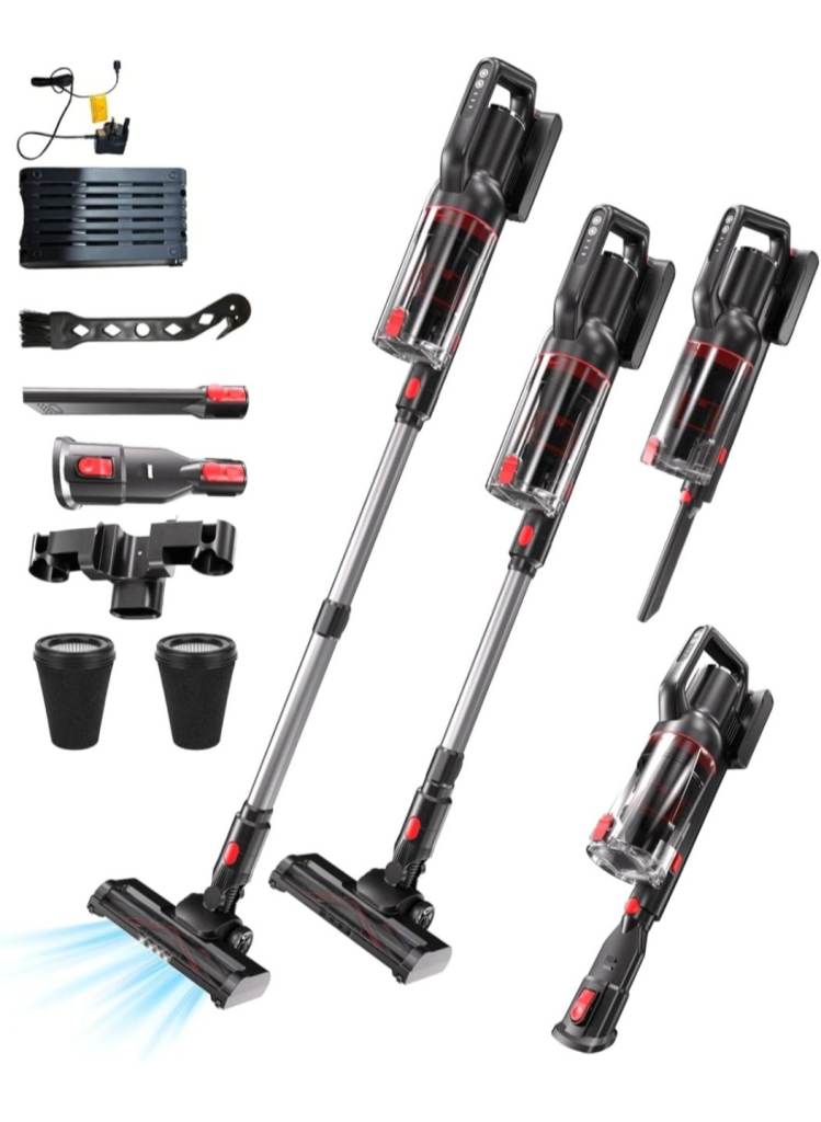 Cordless Stick Vacuum–45-Min Run Time,Powerful Suction,Rechargeable,for Carpets,Hard Floors&Pet Hair