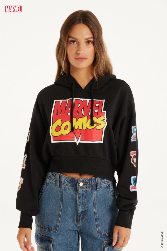 Black Marvel Cropped Hoodie New With Tags size S