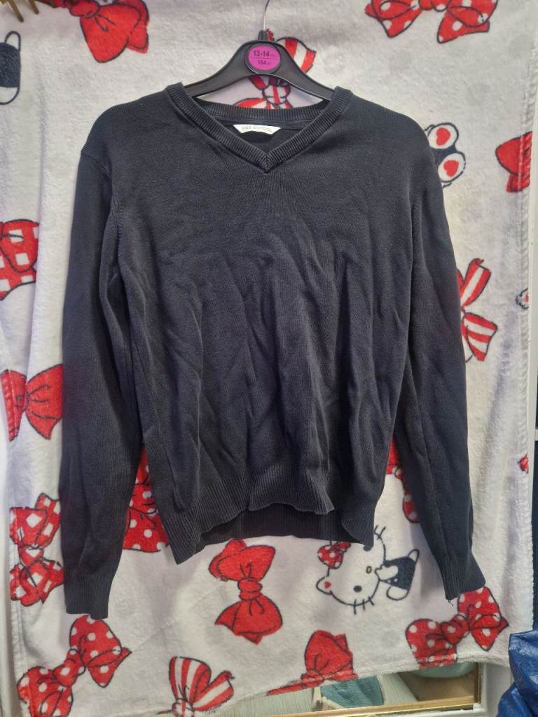M&S School Black V-Neck Jumper - Age 12-13 Years, Good Condition