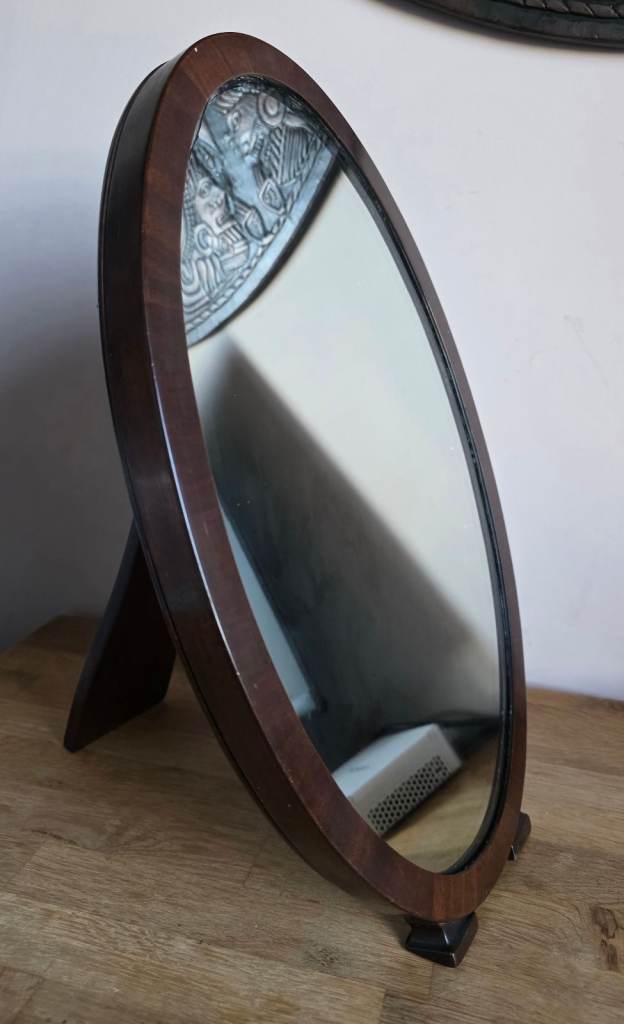 Antique Easel-Back Walnut Oval Mirror