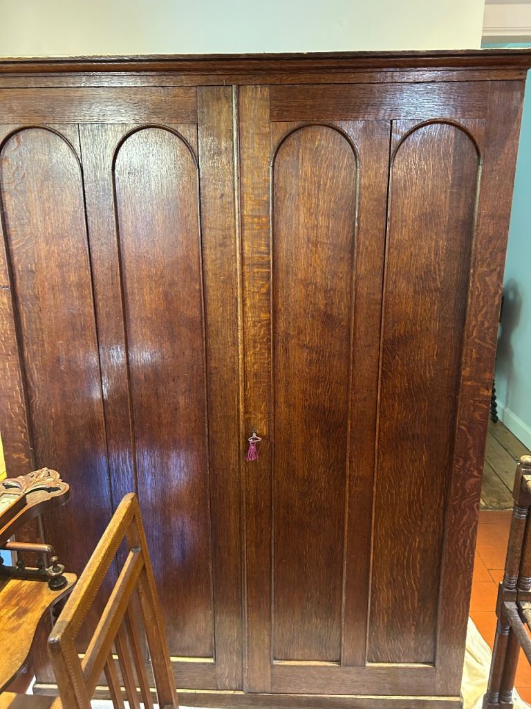 Antique Arts & Crafts Oak Double Wardrobe 