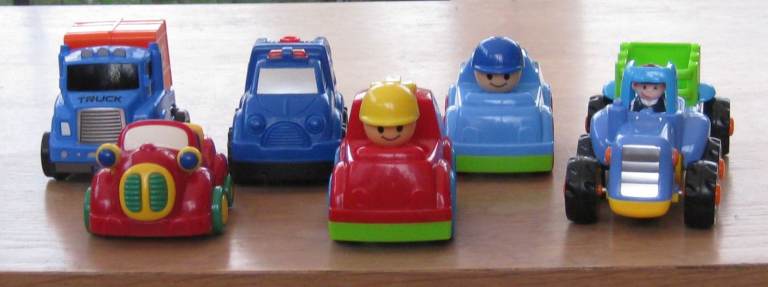 Set of 6 vehicles. Tractor, Car, Trucks. Fire Engine.