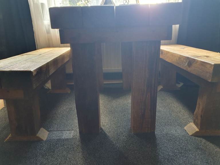 Reclaimed Solid Rustic dining table and benches