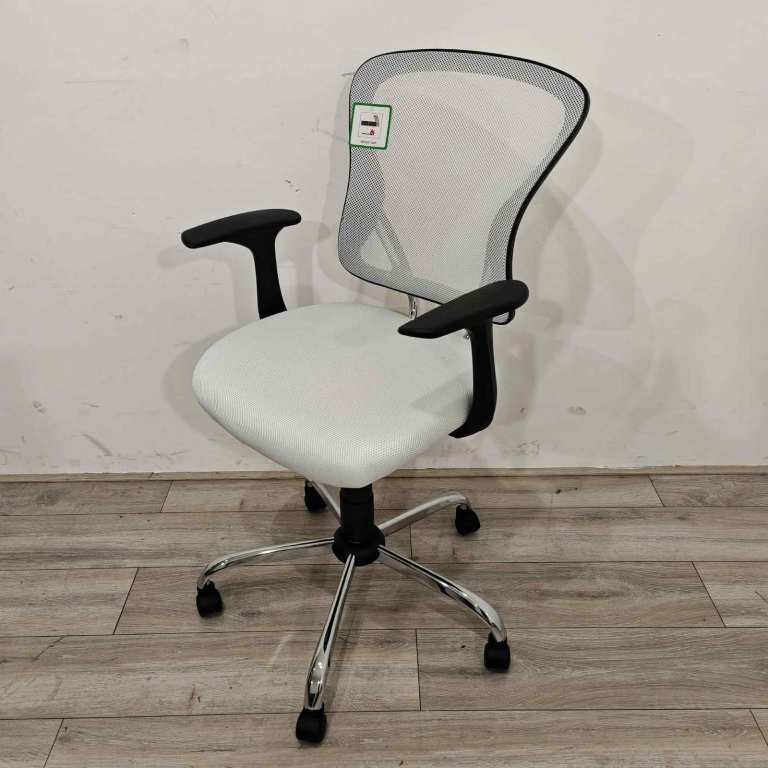 BOXED Operator Chair, Adjustable, White Mesh, Chrome Swivel Base