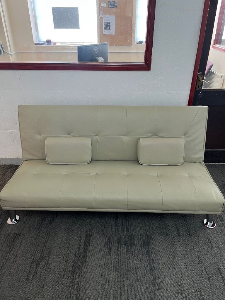 Cream Faux Leather Click Clack Sofa Bed