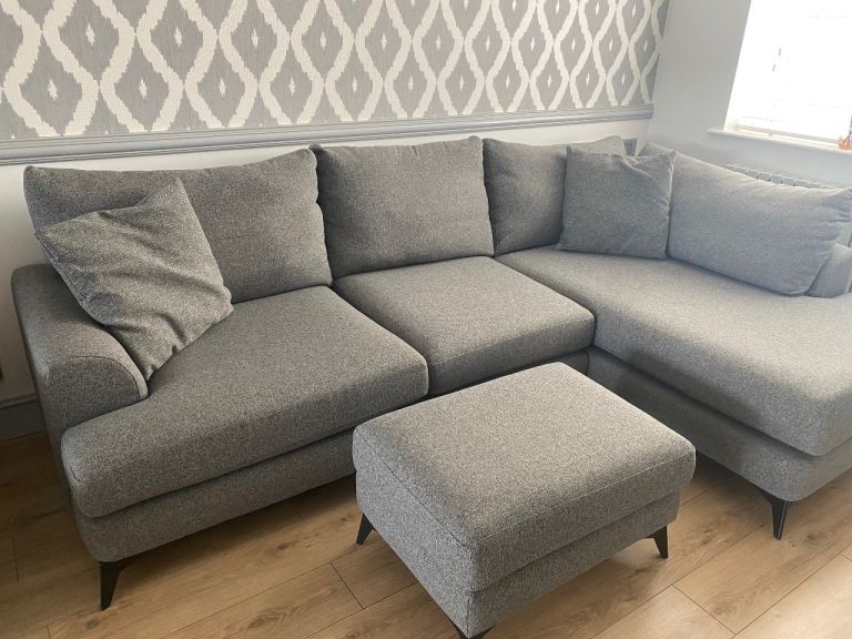 Next Parker Dark Grey Corner Sofa & Footstool 