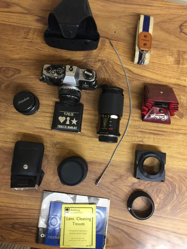 image for OLYMPUS OM 10 35mm SLR CAMERA WITH MULTIPLE ACCESSORIES