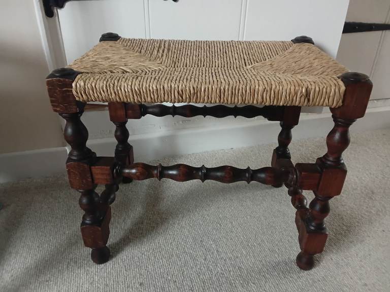 Rush Stool With Carved Legs