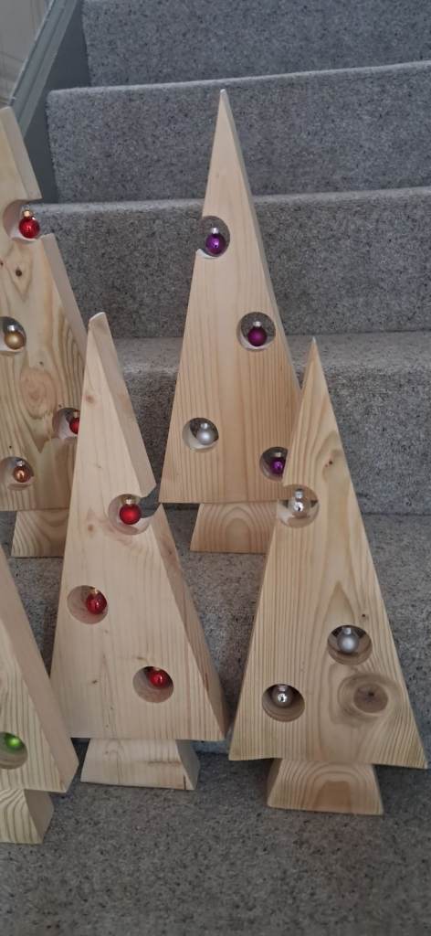Reclaimed Softwood Christmas Trees with Colourful Baubles